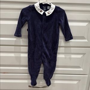 Ralph Lauren Blue and White Footies with Peter Pan Collar